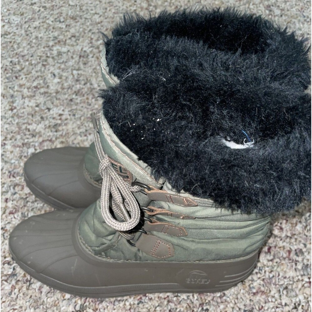 Sorel Kaufman Waterproof Winter Snow Boots Womens Size 8 Black Faux Fur Warm